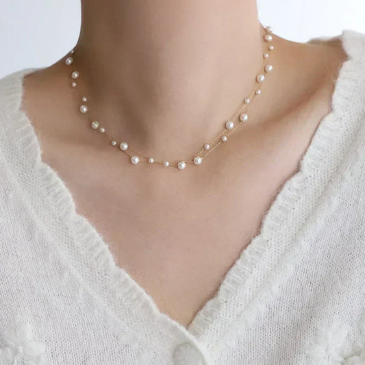 ZAKOL Stainless Steel Temperament Pearl Chain Choker